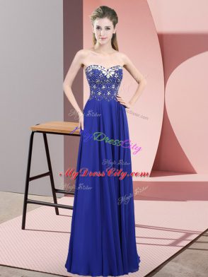 Charming Sleeveless Chiffon Floor Length Zipper Evening Dress in Royal Blue with Beading