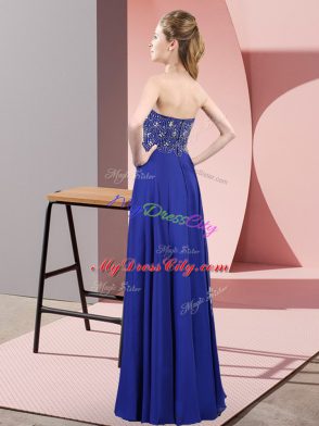 Charming Sleeveless Chiffon Floor Length Zipper Evening Dress in Royal Blue with Beading