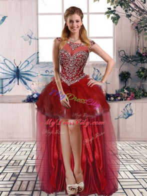 Affordable Burgundy Three Pieces Organza Scoop Sleeveless Beading and Ruffles Floor Length Zipper Vestidos de Quinceanera