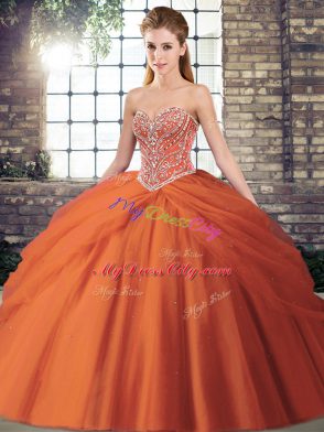 Shining Tulle Sleeveless Vestidos de Quinceanera Brush Train and Beading and Pick Ups