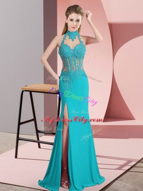 Floor Length Column/Sheath Sleeveless Aqua Blue Prom Dress Backless