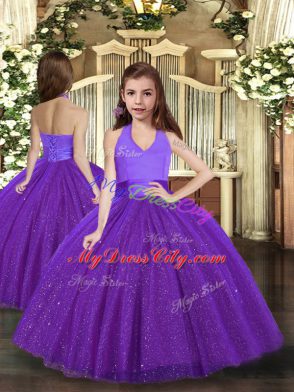 Floor Length Purple Sweet 16 Dress Tulle Sleeveless Ruching