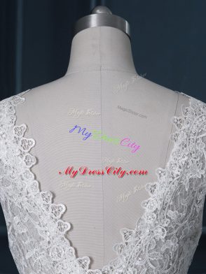 Exceptional Sleeveless Beading and Lace Backless Bridal Gown with White Brush Train