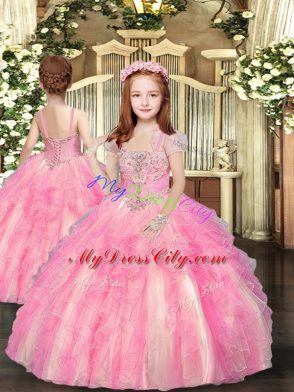 Clearance Strapless Sleeveless Tulle Sweet 16 Dresses Beading and Ruffles Lace Up