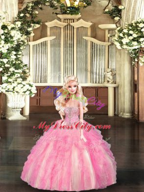 Clearance Strapless Sleeveless Tulle Sweet 16 Dresses Beading and Ruffles Lace Up