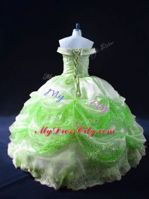 Cheap Ball Gowns Organza Off The Shoulder Sleeveless Beading and Appliques and Pick Ups Floor Length Lace Up Quinceanera Gowns