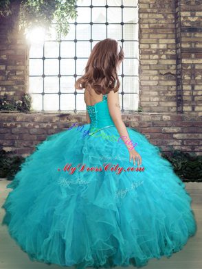 Green Sleeveless Tulle Lace Up Pageant Dress for Teens for Party and Wedding Party