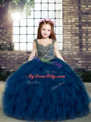 Custom Fit Straps Sleeveless Little Girl Pageant Gowns Beading and Ruffles Lace Up