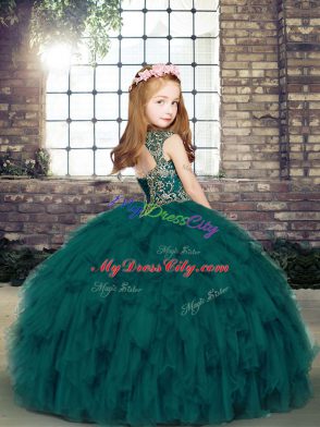 Custom Fit Straps Sleeveless Little Girl Pageant Gowns Beading and Ruffles Lace Up