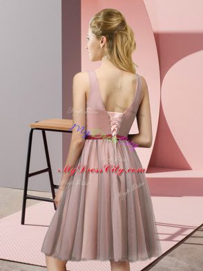 Free and Easy Yellow Sleeveless Knee Length Appliques Lace Up Wedding Guest Dresses