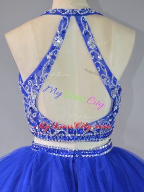 Royal Blue Sleeveless Floor Length Beading Backless Quinceanera Dresses