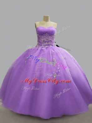 Simple Lavender Sweetheart Neckline Beading Quinceanera Dress Sleeveless Lace Up