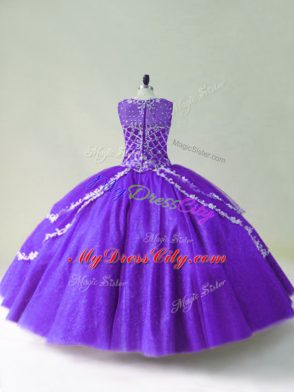 Scoop Sleeveless Tulle Ball Gown Prom Dress Beading and Appliques Zipper