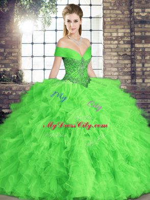 Tulle Sleeveless Floor Length Sweet 16 Quinceanera Dress and Beading and Ruffles