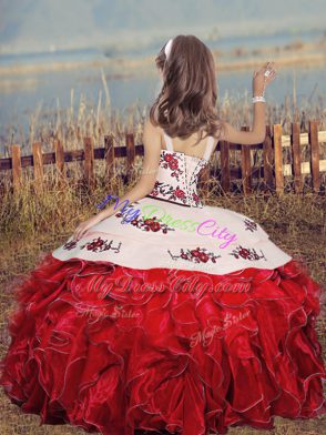 Floor Length Ball Gowns Sleeveless Red Custom Made Pageant Dress Lace Up