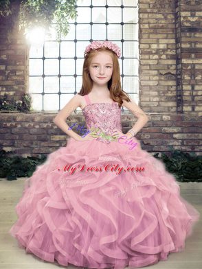 Most Popular Lilac Sleeveless Beading and Ruffles Floor Length Winning Pageant Gowns