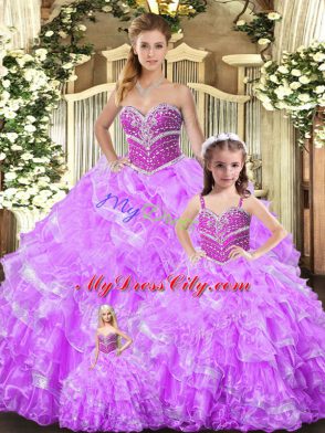 Attractive Floor Length Ball Gowns Sleeveless Lilac Sweet 16 Quinceanera Dress Lace Up