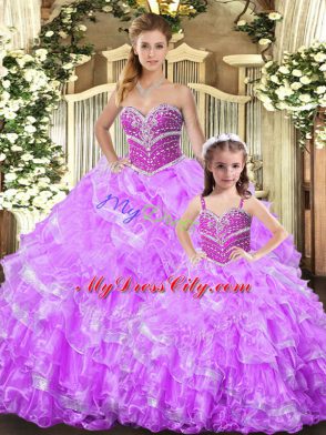 Attractive Floor Length Ball Gowns Sleeveless Lilac Sweet 16 Quinceanera Dress Lace Up