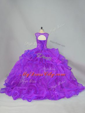 Extravagant Purple Quinceanera Dress Scoop Sleeveless Brush Train Lace Up