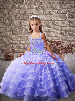 Fashionable Lavender Straps Lace Up Ruffled Layers Glitz Pageant Dress Sleeveless