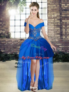 Royal Blue Lace Up Quinceanera Gowns Beading and Pick Ups Sleeveless Brush Train