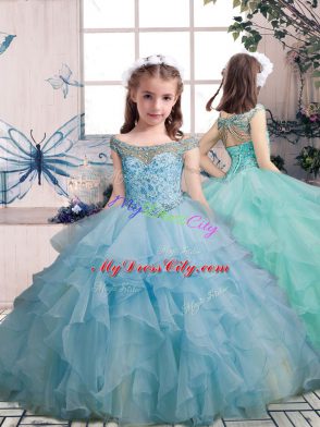 Light Blue Sleeveless Beading and Ruffles Floor Length Pageant Dress Wholesale