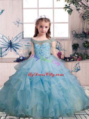 Light Blue Sleeveless Beading and Ruffles Floor Length Pageant Dress Wholesale