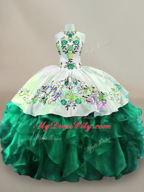 Custom Made Dark Green Sleeveless Embroidery Floor Length Quinceanera Dress