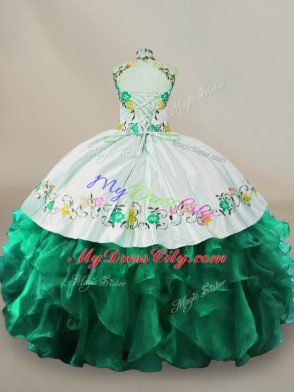 Custom Made Dark Green Sleeveless Embroidery Floor Length Quinceanera Dress