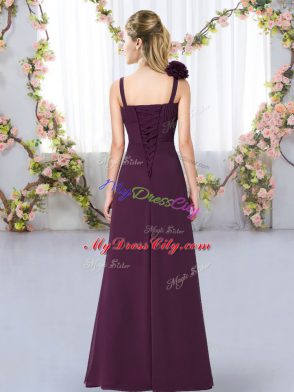 Floor Length Navy Blue Wedding Guest Dresses Chiffon Sleeveless Hand Made Flower