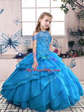 Latest Sleeveless Beading and Ruffles Lace Up Kids Formal Wear