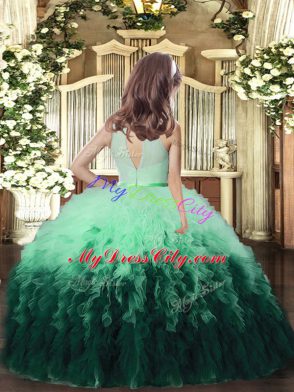 Multi-color High-neck Backless Beading and Ruffles Pageant Dresses Sleeveless