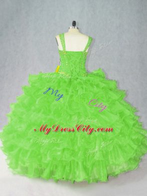 Fancy Organza Straps Sleeveless Side Zipper Beading and Ruffles Quinceanera Gown in