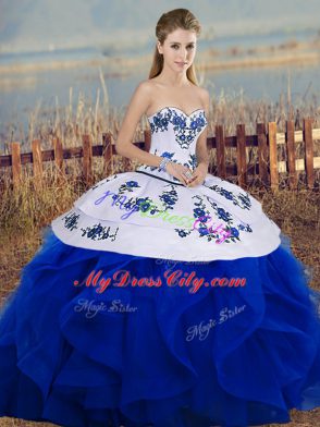 Sweetheart Sleeveless Tulle Sweet 16 Quinceanera Dress Embroidery and Ruffles and Bowknot Lace Up