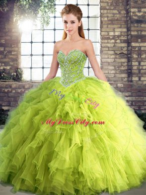 Tulle Sleeveless Floor Length Sweet 16 Dresses and Beading and Ruffles