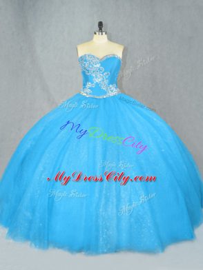 Latest Blue Sweet 16 Quinceanera Dress Sweet 16 and Quinceanera with Beading Sweetheart Sleeveless Lace Up