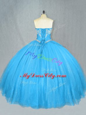 Latest Blue Sweet 16 Quinceanera Dress Sweet 16 and Quinceanera with Beading Sweetheart Sleeveless Lace Up