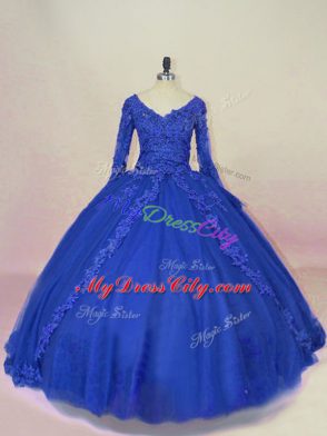 Hot Selling Royal Blue Long Sleeves Tulle Lace Up Quinceanera Dresses for Sweet 16 and Quinceanera