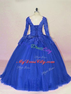 Hot Selling Royal Blue Long Sleeves Tulle Lace Up Quinceanera Dresses for Sweet 16 and Quinceanera