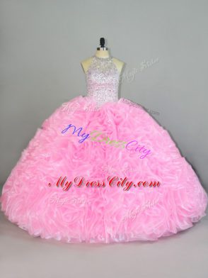 Fantastic Baby Pink Sleeveless Organza Lace Up Vestidos de Quinceanera for Sweet 16 and Quinceanera