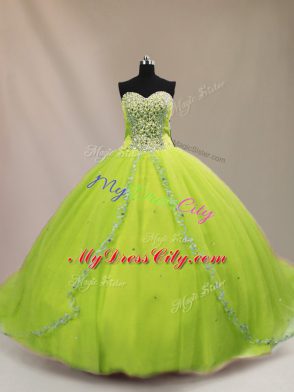 Sleeveless Court Train Beading Sweet 16 Dress