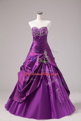 Eggplant Purple Sweetheart Lace Up Embroidery Sweet 16 Quinceanera Dress Sleeveless