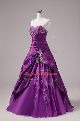 Eggplant Purple Sweetheart Lace Up Embroidery Sweet 16 Quinceanera Dress Sleeveless