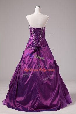 Eggplant Purple Sweetheart Lace Up Embroidery Sweet 16 Quinceanera Dress Sleeveless