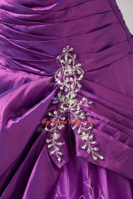 Eggplant Purple Sweetheart Lace Up Embroidery Sweet 16 Quinceanera Dress Sleeveless