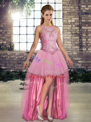 Dazzling Pink Lace Up Sweet 16 Dresses Embroidery Sleeveless Floor Length