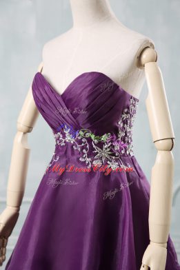 Decent A-line Cocktail Dresses Purple Sweetheart Organza Sleeveless Mini Length Lace Up