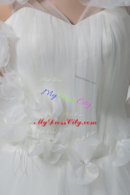 Attractive White Tulle Lace Up Wedding Dresses Sleeveless Floor Length Hand Made Flower