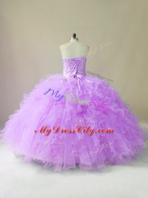 Customized Tulle Sweetheart Sleeveless Lace Up Beading and Ruffles Sweet 16 Dress in Lilac