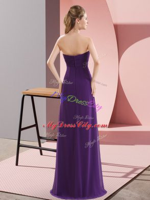 Spaghetti Straps Sleeveless Evening Dress Floor Length Beading Purple Chiffon